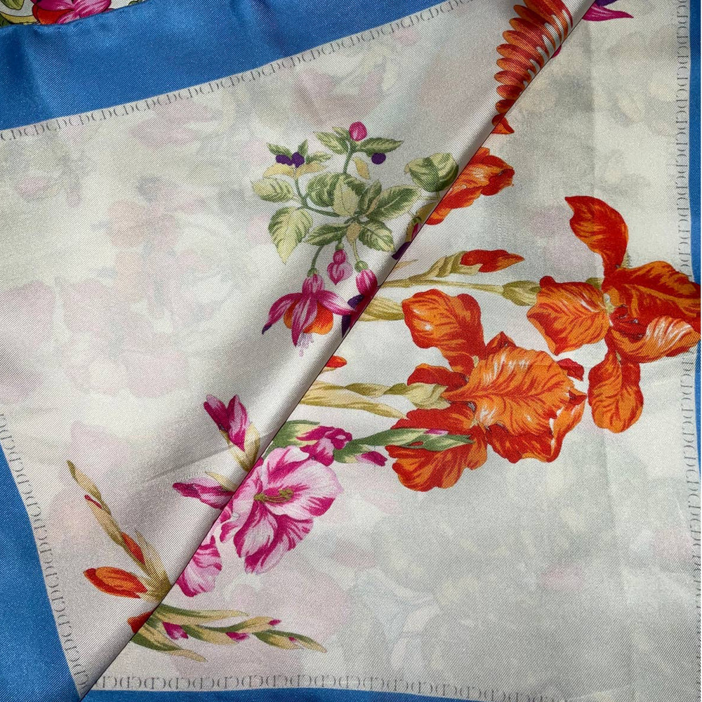 Christian Dior 32” Square 100% Silk Scarf Blue Multicolored Birds & Floral Print - Picture 13 of 16